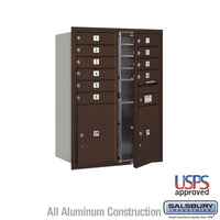 Thumbnail for 11 Door High Recessed Mounted 4C Horizontal Mailbox with 10 Doors and 2 Parcel Lockers in Bronze with USPS Access - Front Loading