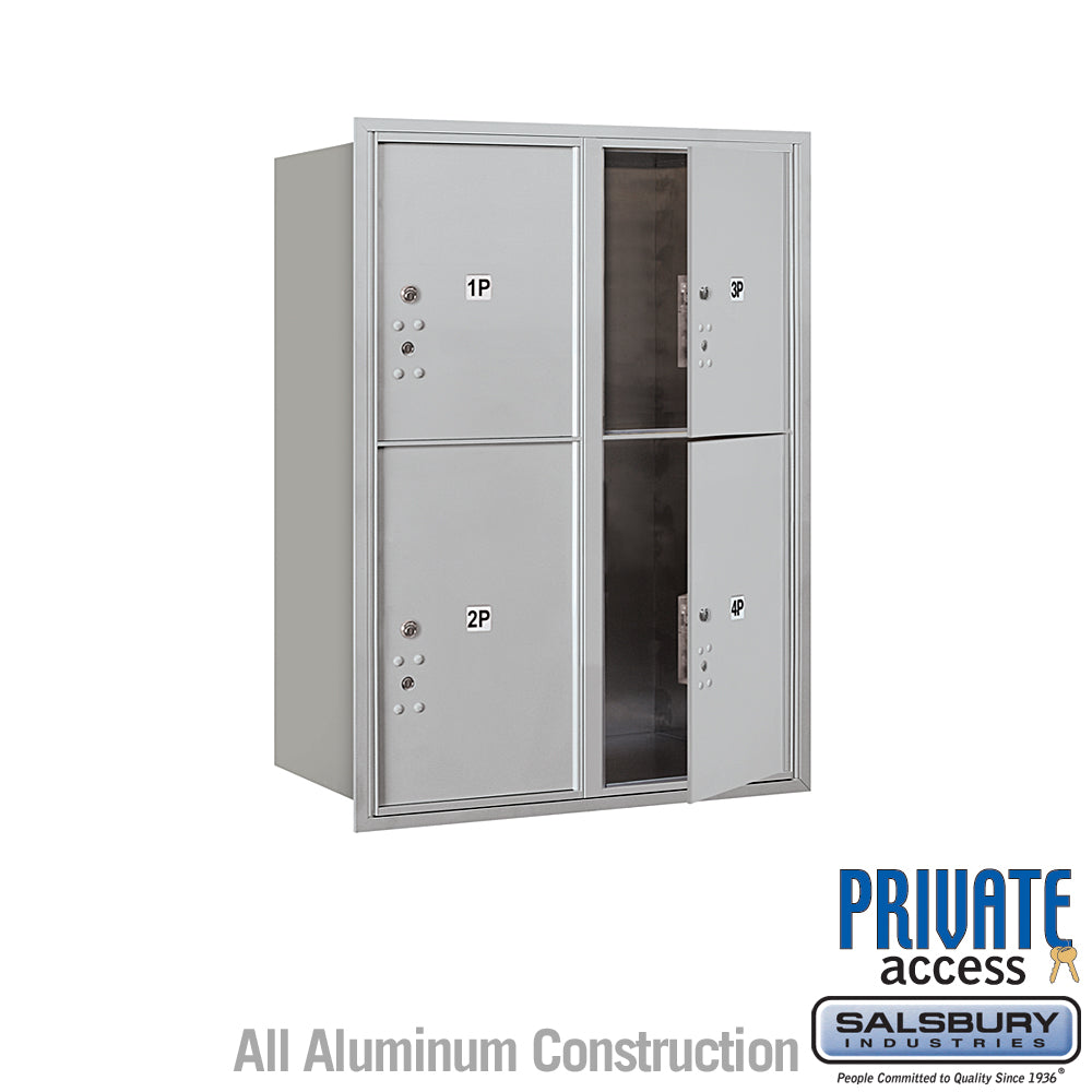 11 Door High Recessed Mounted 4C Horizontal Parcel Locker with 4 Parcel Lockers in Aluminum with Private Access - Front Loading