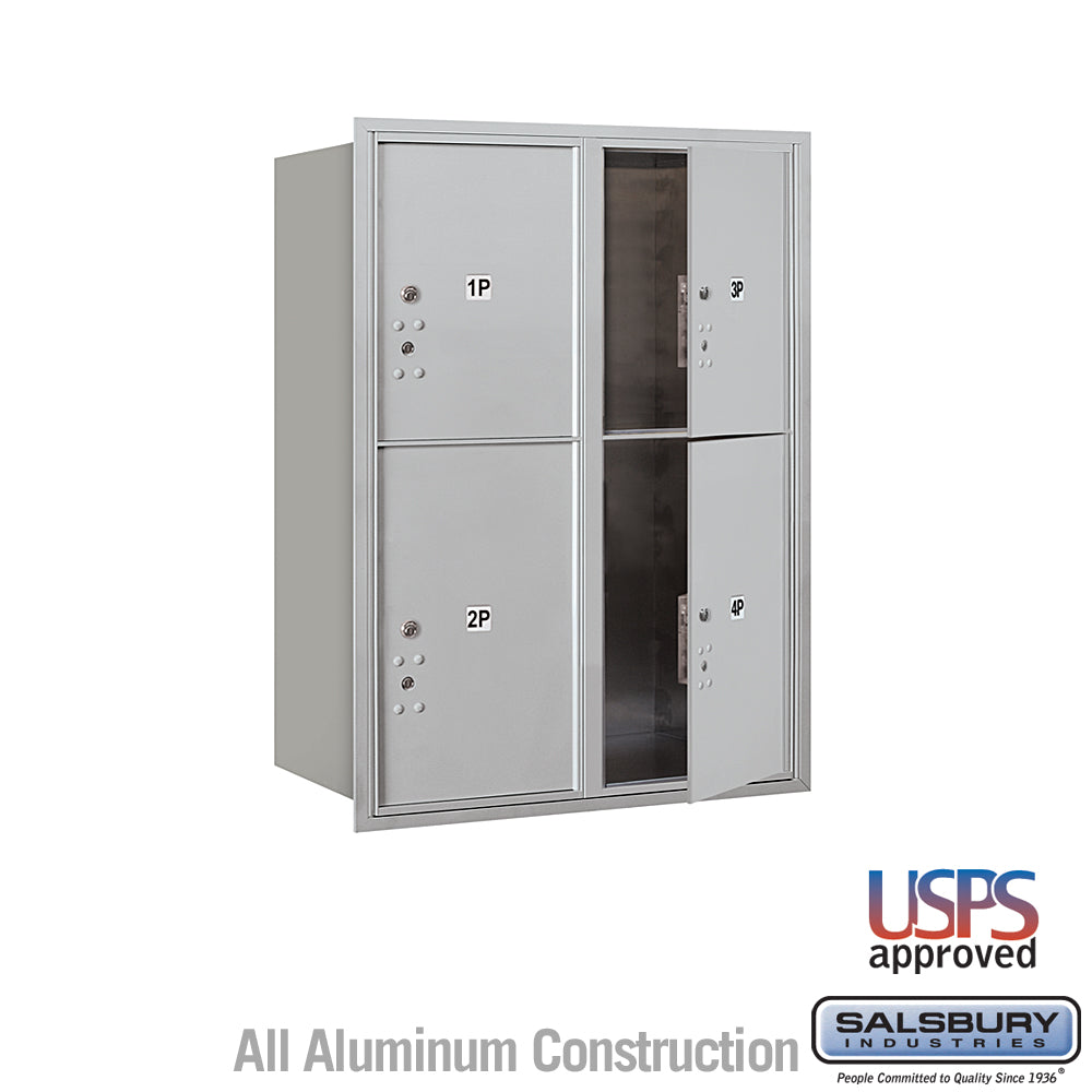 11 Door High Recessed Mounted 4C Horizontal Parcel Locker with 4 Parcel Lockers in Aluminum with USPS Access - Front Loading