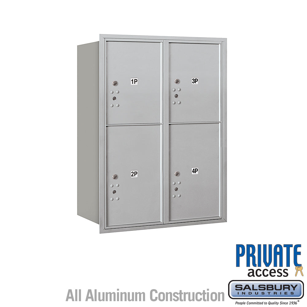 11 Door High Recessed Mounted 4C Horizontal Parcel Locker with 4 Parcel Lockers in Aluminum with Private Access - Rear Loading