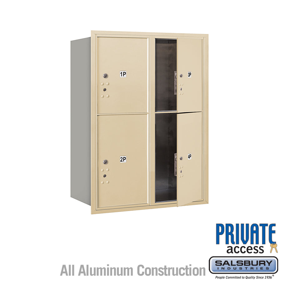 11 Door High Recessed Mounted 4C Horizontal Parcel Locker with 4 Parcel Lockers in Sandstone with Private Access - Front Loading