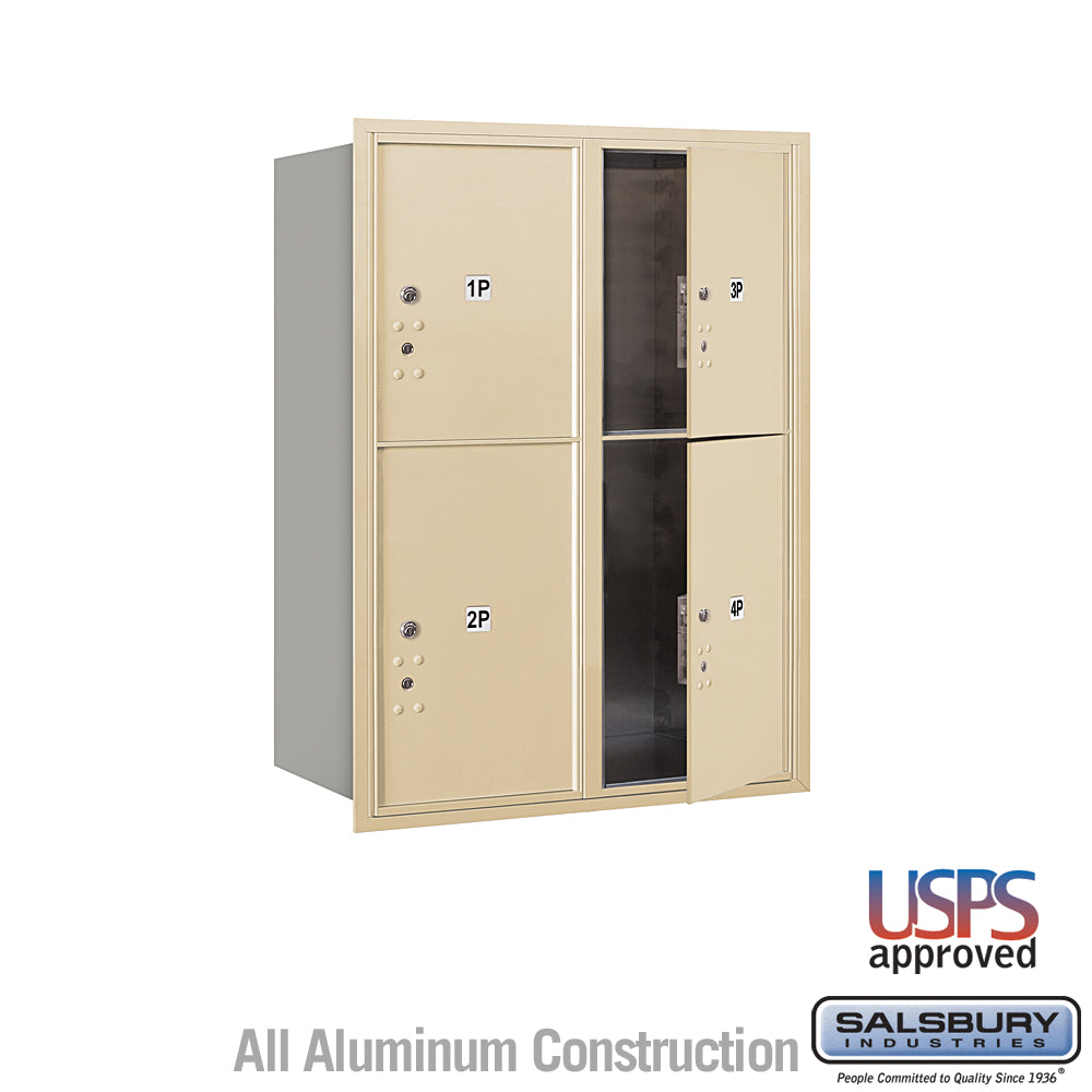 11 Door High Recessed Mounted 4C Horizontal Parcel Locker with 4 Parcel Lockers in Sandstone with USPS Access - Front Loading