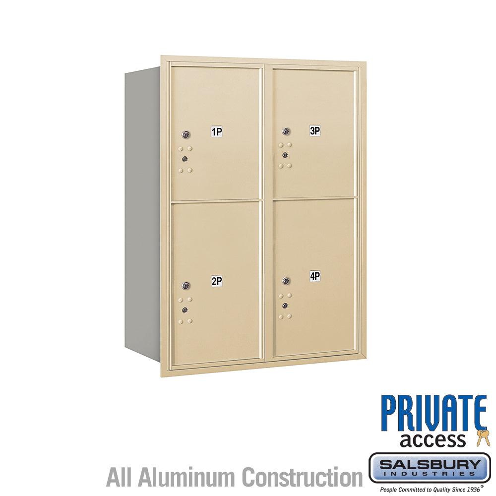 11 Door High Recessed Mounted 4C Horizontal Parcel Locker with 4 Parcel Lockers in Sandstone with Private Access - Rear Loading