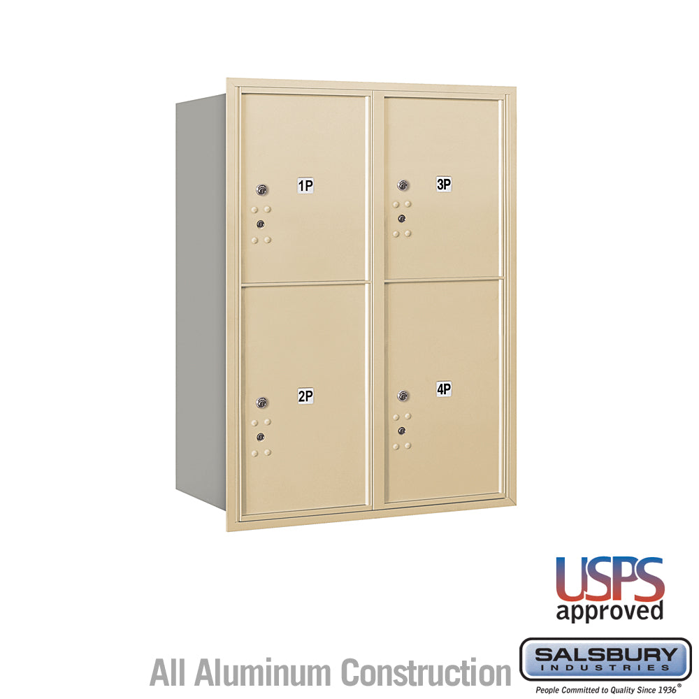 11 Door High Recessed Mounted 4C Horizontal Parcel Locker with 4 Parcel Lockers in Sandstone with USPS Access - Rear Loading