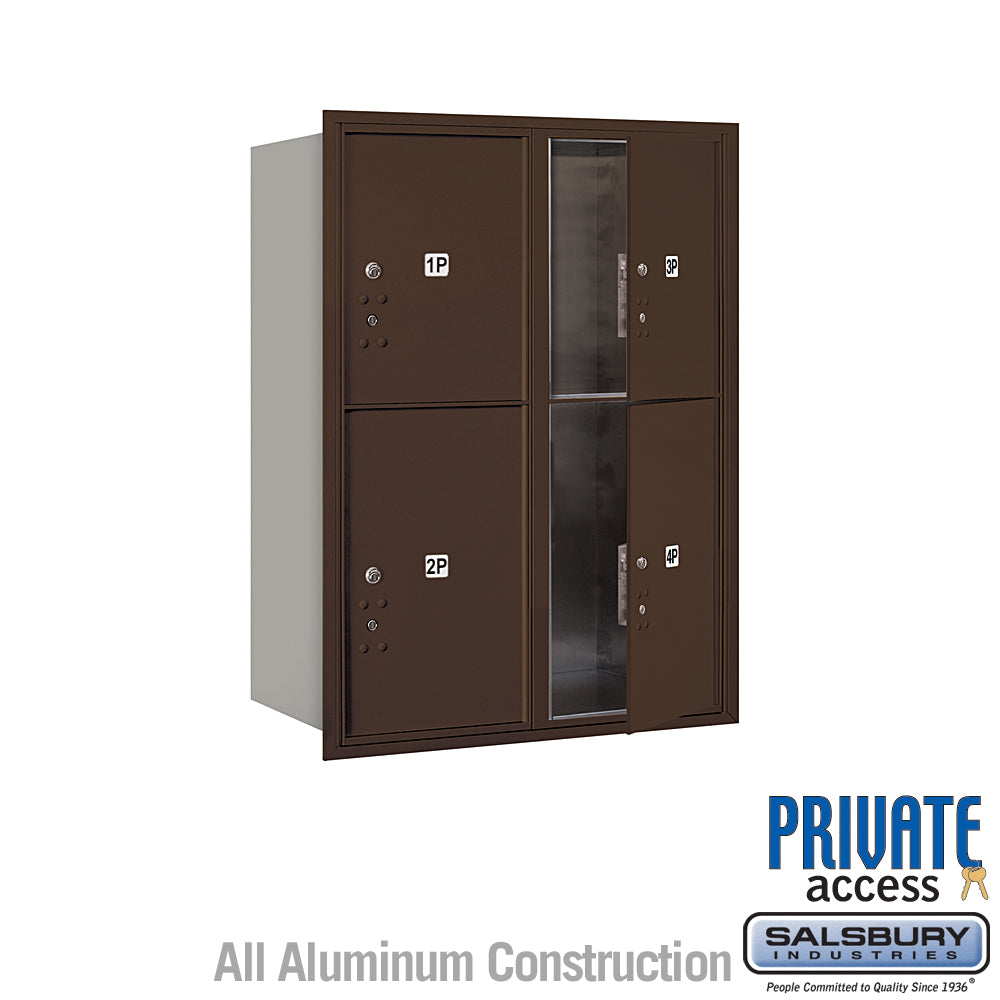 11 Door High Recessed Mounted 4C Horizontal Parcel Locker with 4 Parcel Lockers in Bronze with Private Access - Front Loading