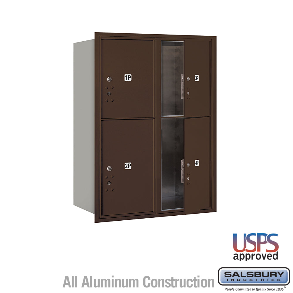 11 Door High Recessed Mounted 4C Horizontal Parcel Locker with 4 Parcel Lockers in Bronze with USPS Access - Front Loading