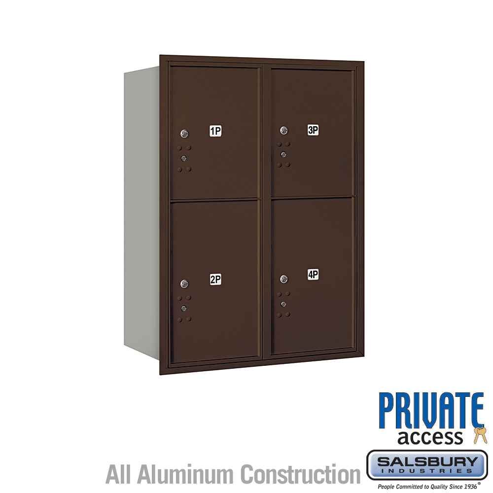 11 Door High Recessed Mounted 4C Horizontal Parcel Locker with 4 Parcel Lockers in Bronze with Private Access - Rear Loading