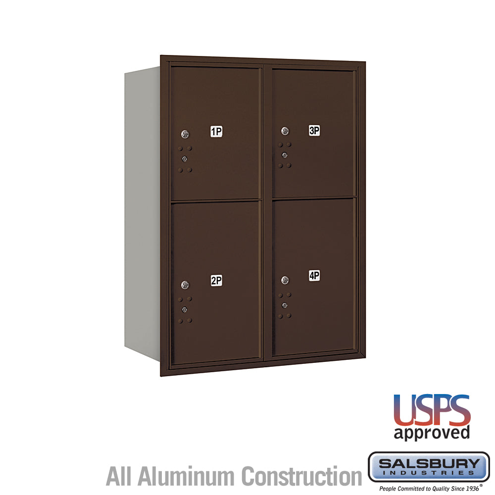 11 Door High Recessed Mounted 4C Horizontal Parcel Locker with 4 Parcel Lockers in Bronze with USPS Access - Rear Loading