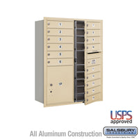 Thumbnail for 11 Door High Recessed Mounted 4C Horizontal Mailbox with 15 Doors and 1 Parcel Locker in Sandstone with USPS Access - Front Loading