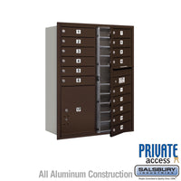 Thumbnail for 11 Door High Recessed Mounted 4C Horizontal Mailbox with 15 Doors and 1 Parcel Locker in Bronze with Private Access - Front Loading