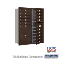 Thumbnail for 11 Door High Recessed Mounted 4C Horizontal Mailbox with 15 Doors and 1 Parcel Locker in Bronze with USPS Access - Front Loading