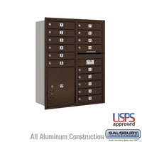 Thumbnail for 11 Door High Recessed Mounted 4C Horizontal Mailbox with 15 Doors and 1 Parcel Locker in Bronze with USPS Access - Rear Loading