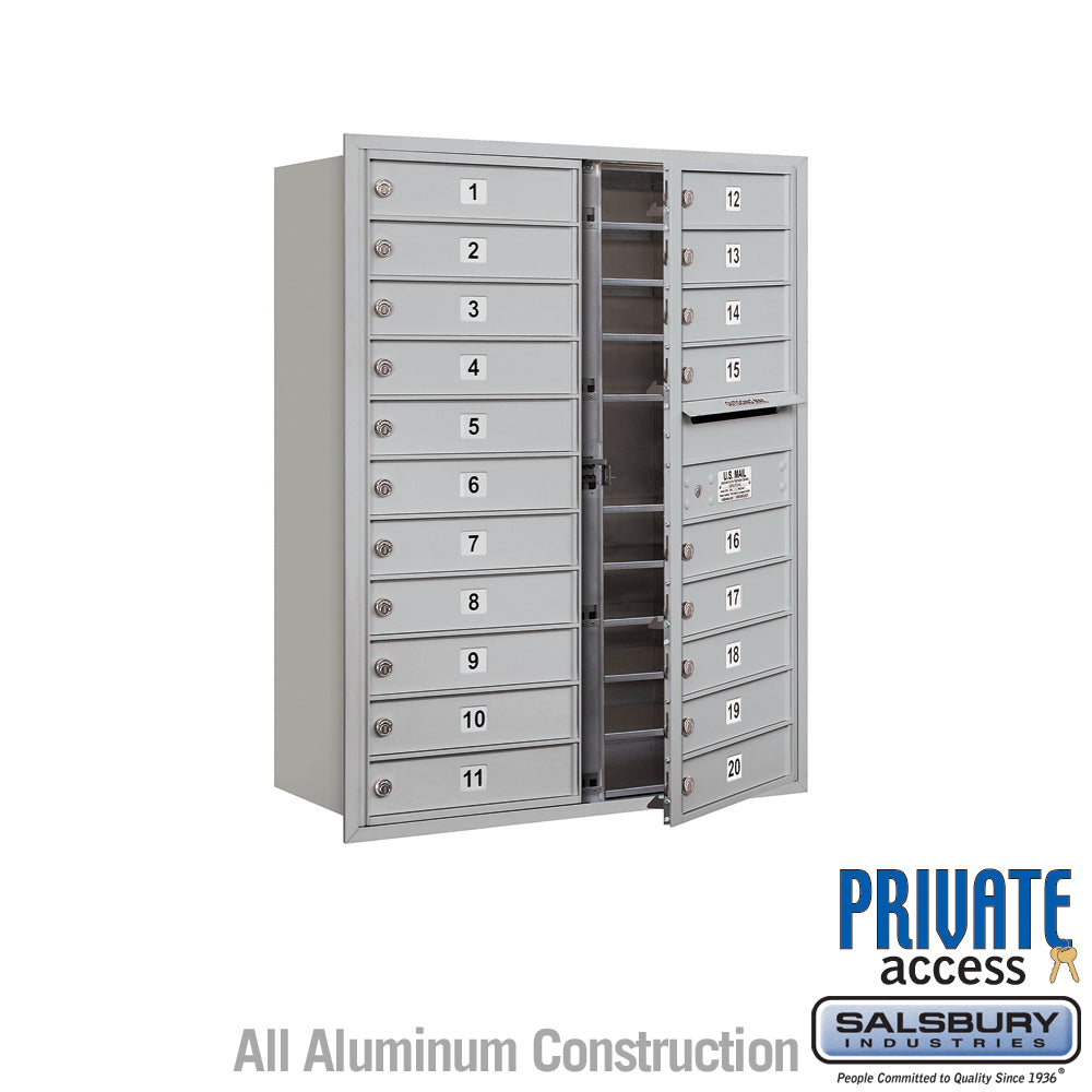 11 Door High Recessed Mounted 4C Horizontal Mailbox with 20 Doors in Aluminum with Private Access - Front Loading