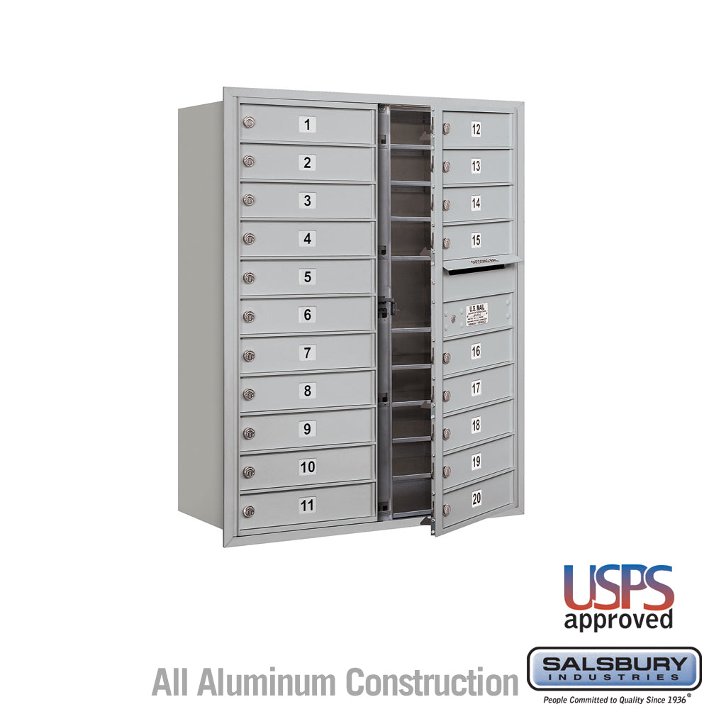 11 Door High Recessed Mounted 4C Horizontal Mailbox with 20 Doors in Aluminum with USPS Access - Front Loading