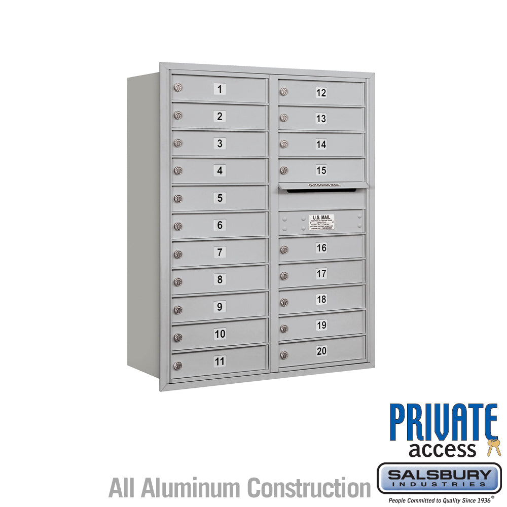 11 Door High Recessed Mounted 4C Horizontal Mailbox with 20 Doors in Aluminum with Private Access - Rear Loading