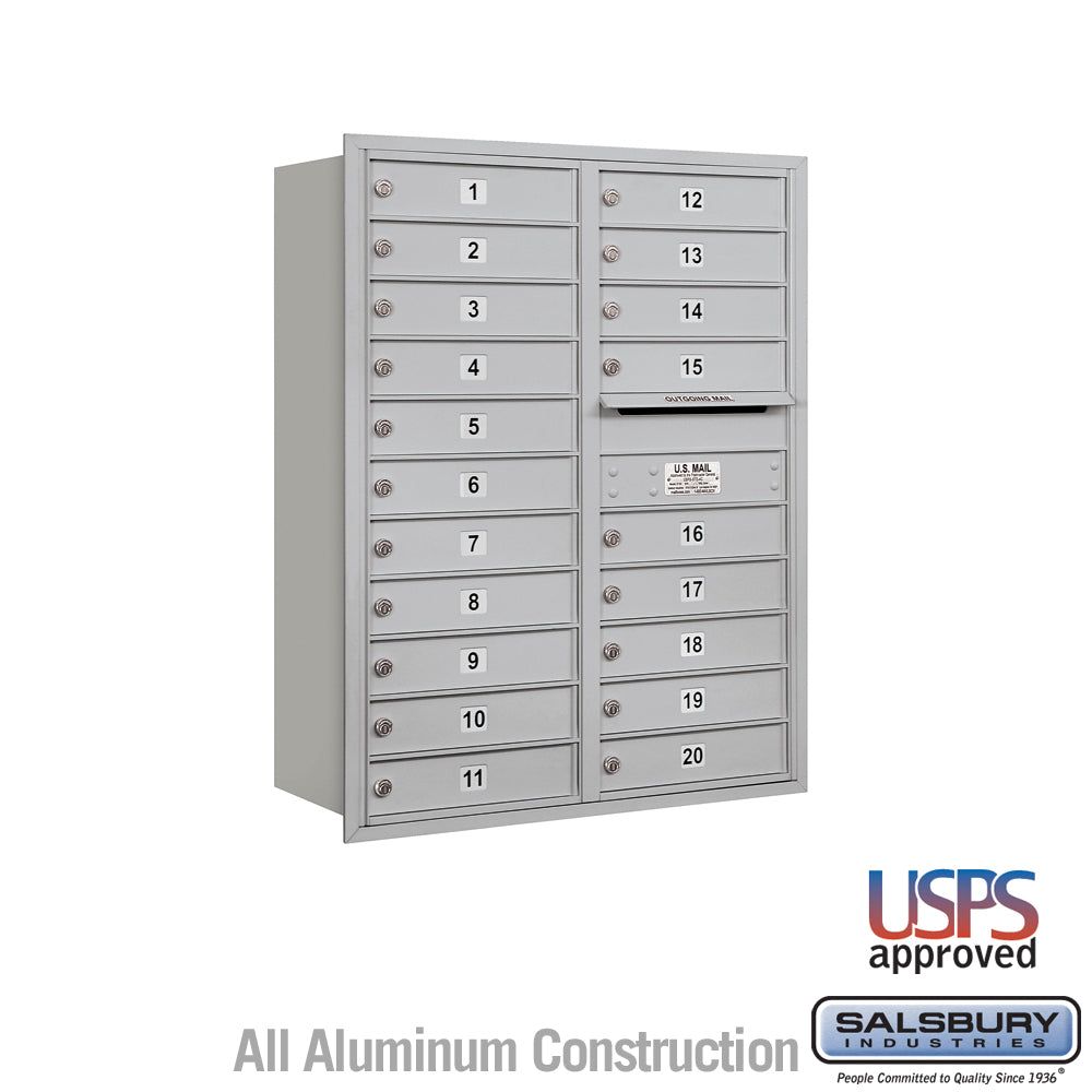 11 Door High Recessed Mounted 4C Horizontal Mailbox with 20 Doors in Aluminum with USPS Access - Rear Loading