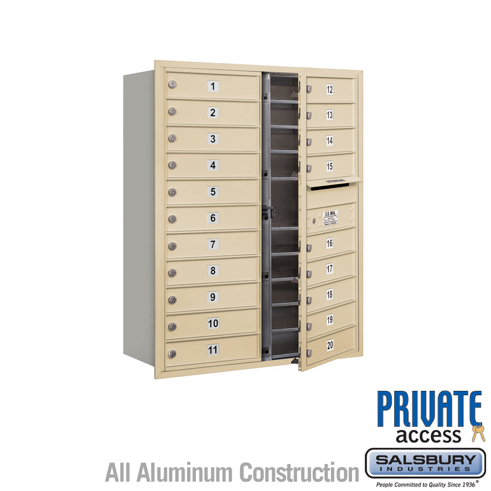 11 Door High Recessed Mounted 4C Horizontal Mailbox with 20 Doors in Sandstone with Private Access - Front Loading