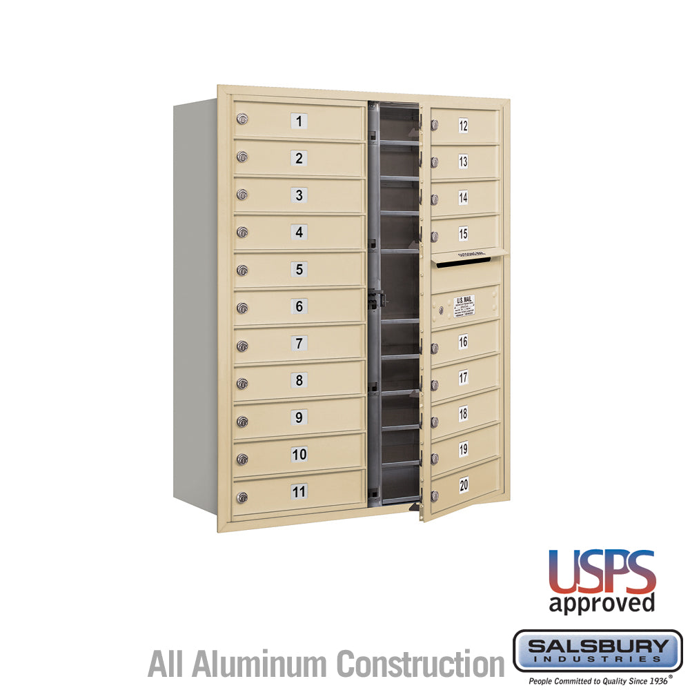 11 Door High Recessed Mounted 4C Horizontal Mailbox with 20 Doors in Sandstone with USPS Access - Front Loading