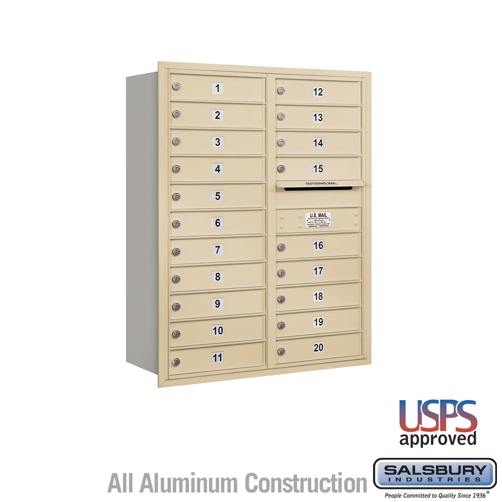 11 Door High Recessed Mounted 4C Horizontal Mailbox with 20 Doors in Sandstone with USPS Access - Rear Loading