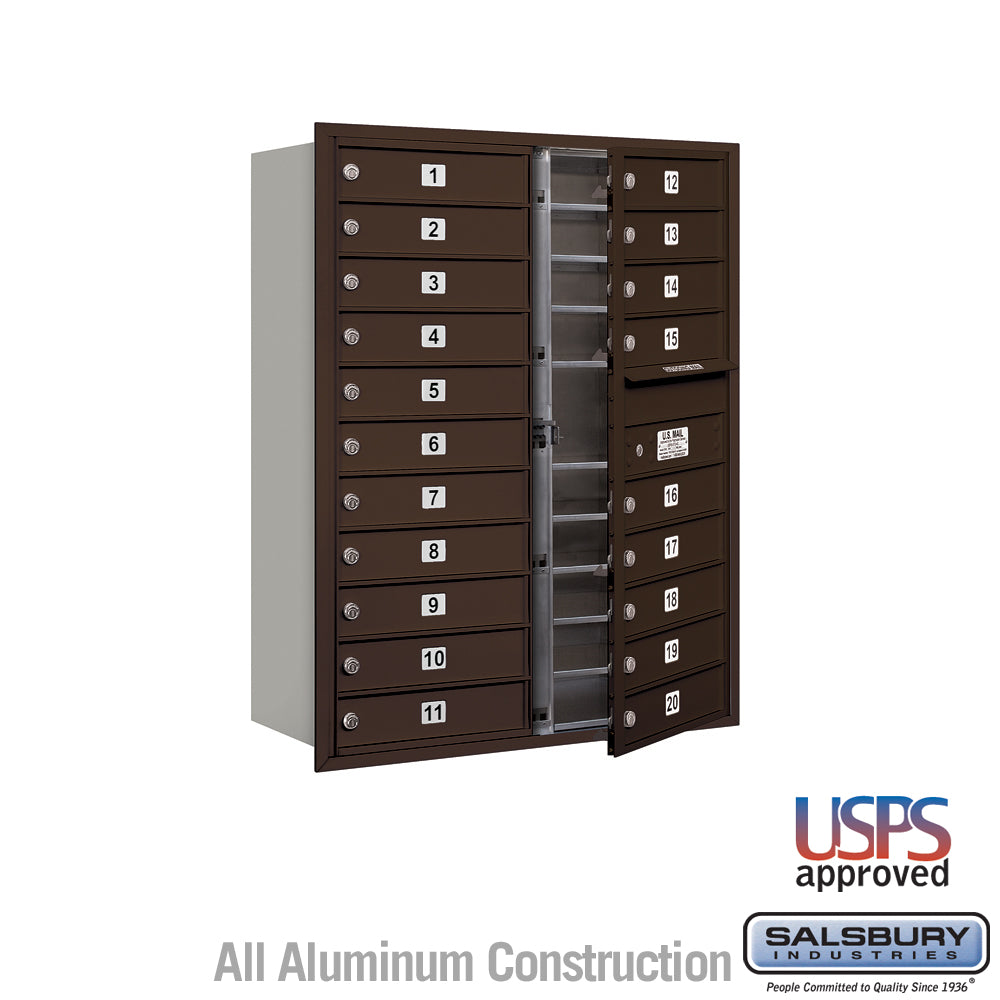 11 Door High Recessed Mounted 4C Horizontal Mailbox with 20 Doors in Bronze with USPS Access - Front Loading