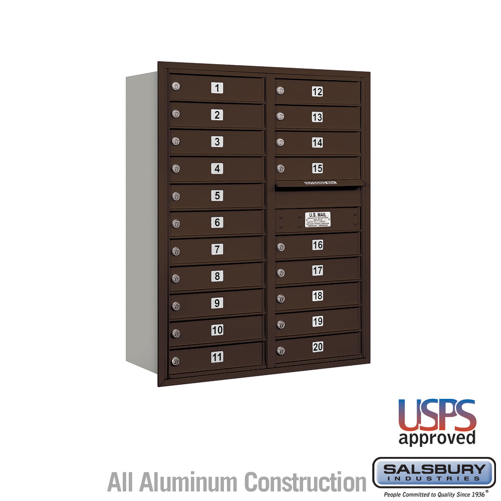 11 Door High Recessed Mounted 4C Horizontal Mailbox with 20 Doors in Bronze with USPS Access - Rear Loading