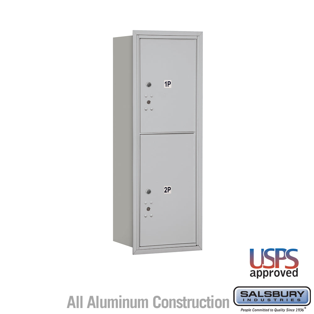 11 Door High Recessed Mounted 4C Horizontal Parcel Locker with 2 Parcel Lockers in Aluminum with USPS Access - Rear Loading