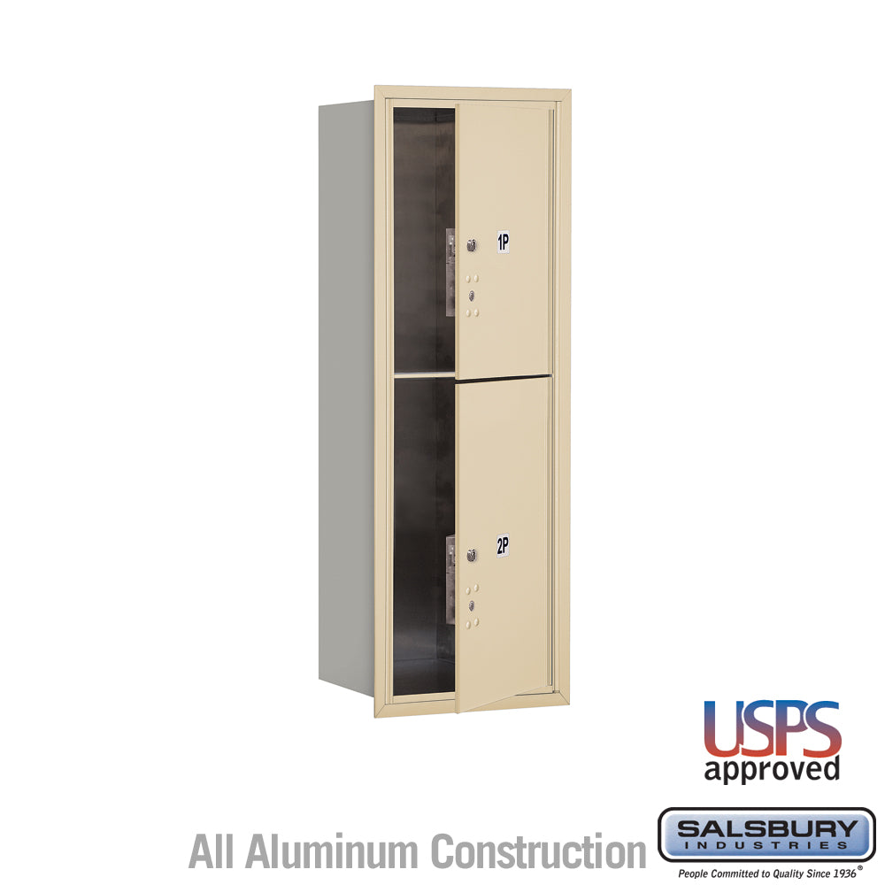 11 Door High Recessed Mounted 4C Horizontal Parcel Locker with 2 Parcel Lockers in Sandstone with USPS Access - Front Loading