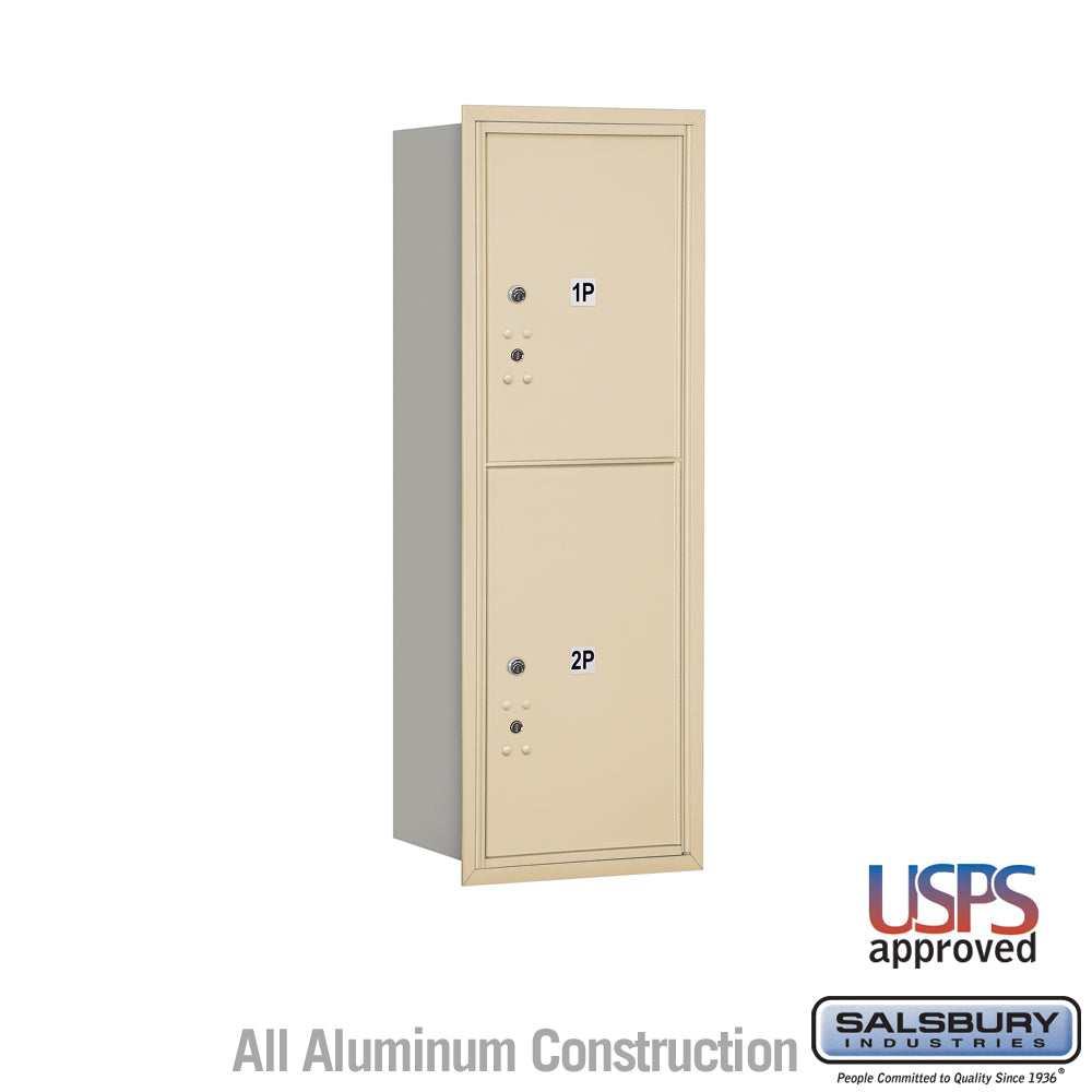 11 Door High Recessed Mounted 4C Horizontal Parcel Locker with 2 Parcel Lockers in Sandstone with USPS Access - Rear Loading