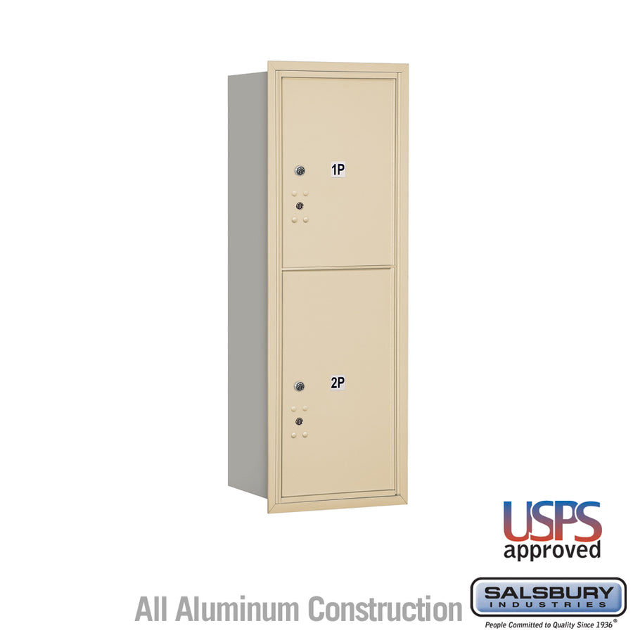 11 Door High Recessed Mounted 4C Horizontal Parcel Locker with 2 Parcel Lockers in Sandstone with USPS Access - Rear Loading
