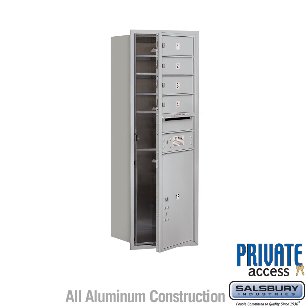 11 Door High Recessed Mounted 4C Horizontal Mailbox with 4 Doors and 1 Parcel Locker in Aluminum with Private Access - Front Loading