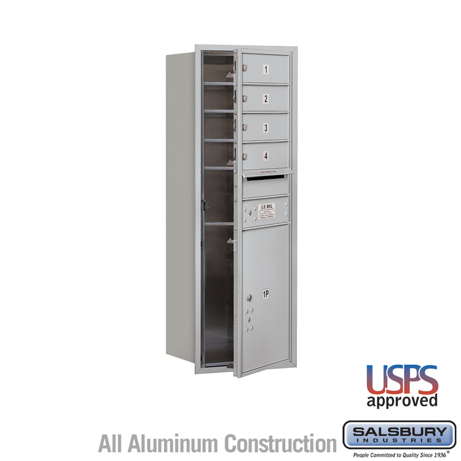 11 Door High Recessed Mounted 4C Horizontal Mailbox with 4 Doors and 1 Parcel Locker in Aluminum with USPS Access - Front Loading