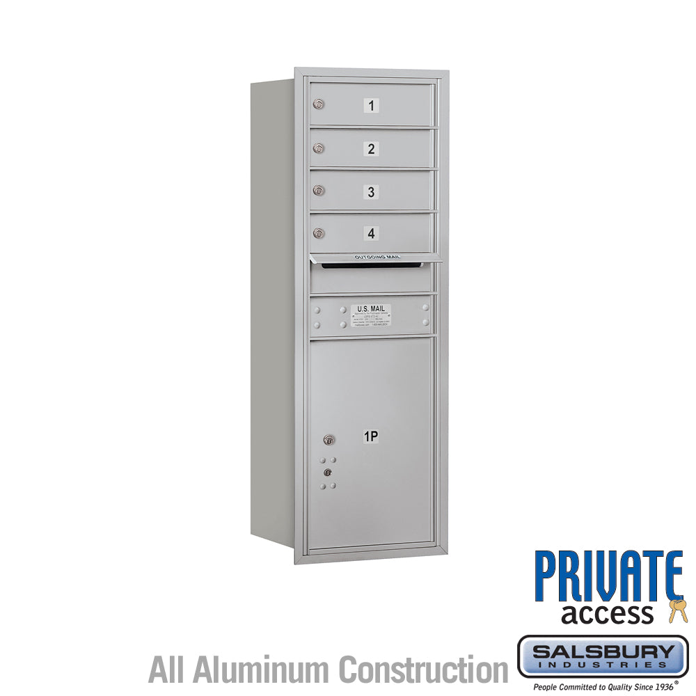 11 Door High Recessed Mounted 4C Horizontal Mailbox with 4 Doors and 1 Parcel Locker in Aluminum with Private Access - Rear Loading