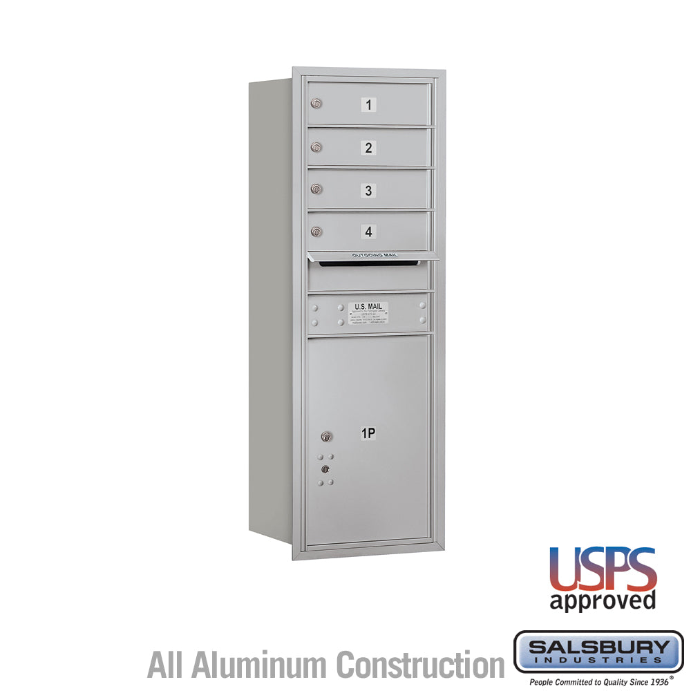 11 Door High Recessed Mounted 4C Horizontal Mailbox with 4 Doors and 1 Parcel Locker in Aluminum with USPS Access - Rear Loading