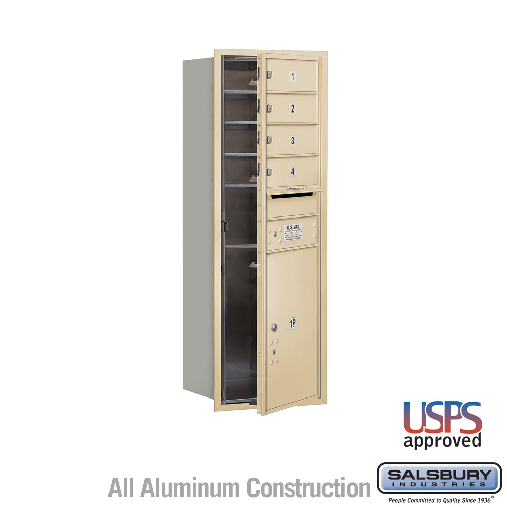 11 Door High Recessed Mounted 4C Horizontal Mailbox with 4 Doors and 1 Parcel Locker in Sandstone with USPS Access - Front Loading