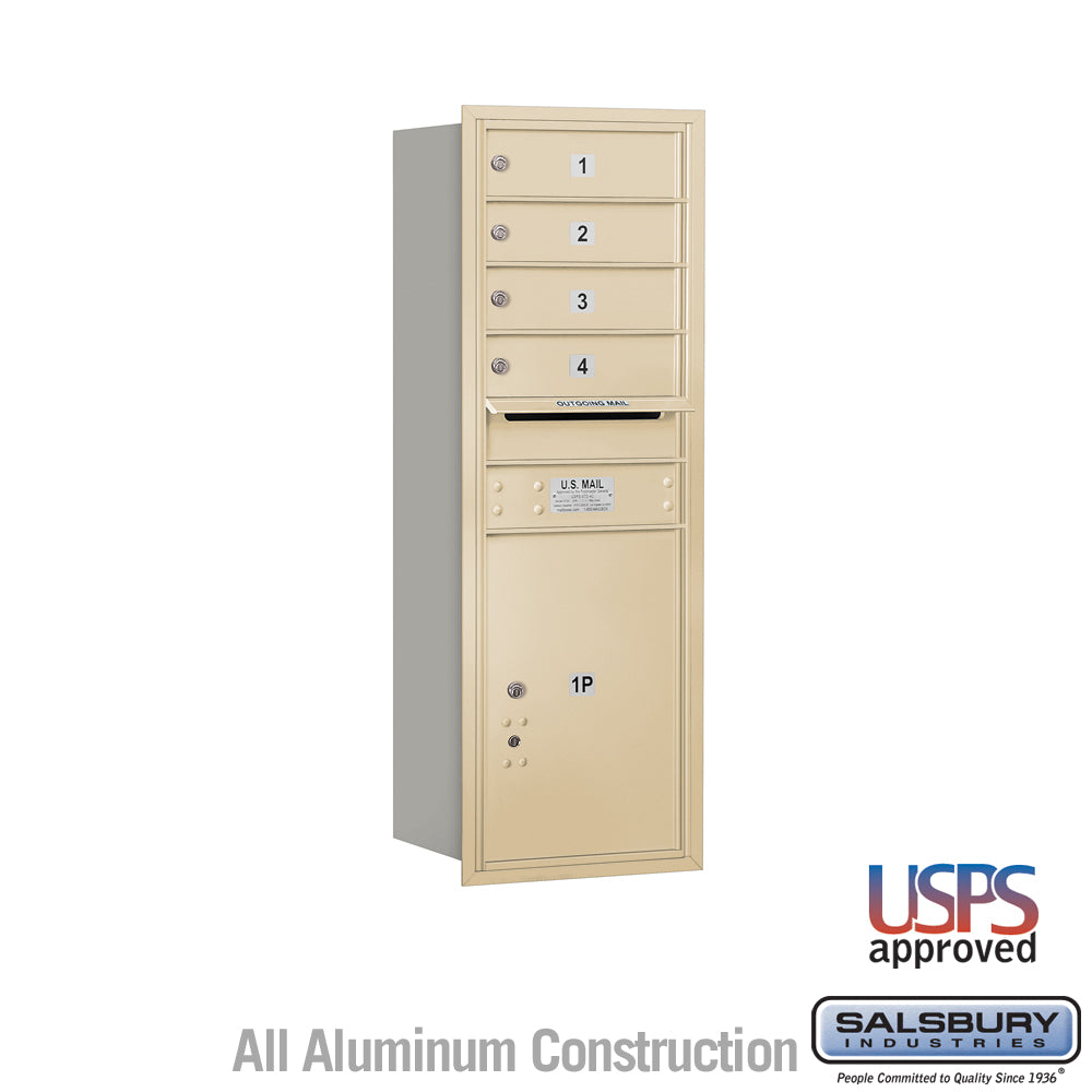 11 Door High Recessed Mounted 4C Horizontal Mailbox with 4 Doors and 1 Parcel Locker in Sandstone with USPS Access - Rear Loading