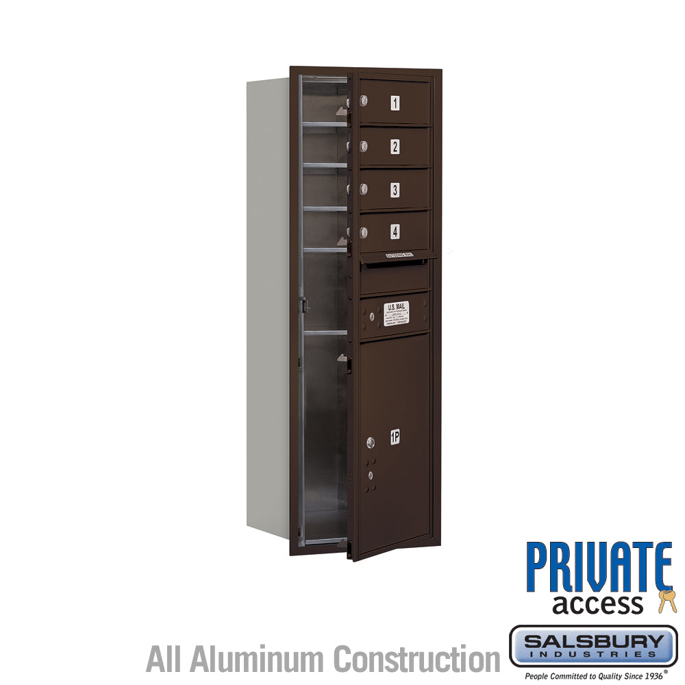 11 Door High Recessed Mounted 4C Horizontal Mailbox with 4 Doors and 1 Parcel Locker in Bronze with Private Access - Front Loading