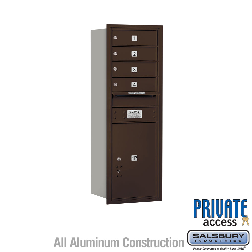 11 Door High Recessed Mounted 4C Horizontal Mailbox with 4 Doors and 1 Parcel Locker in Bronze with Private Access - Rear Loading