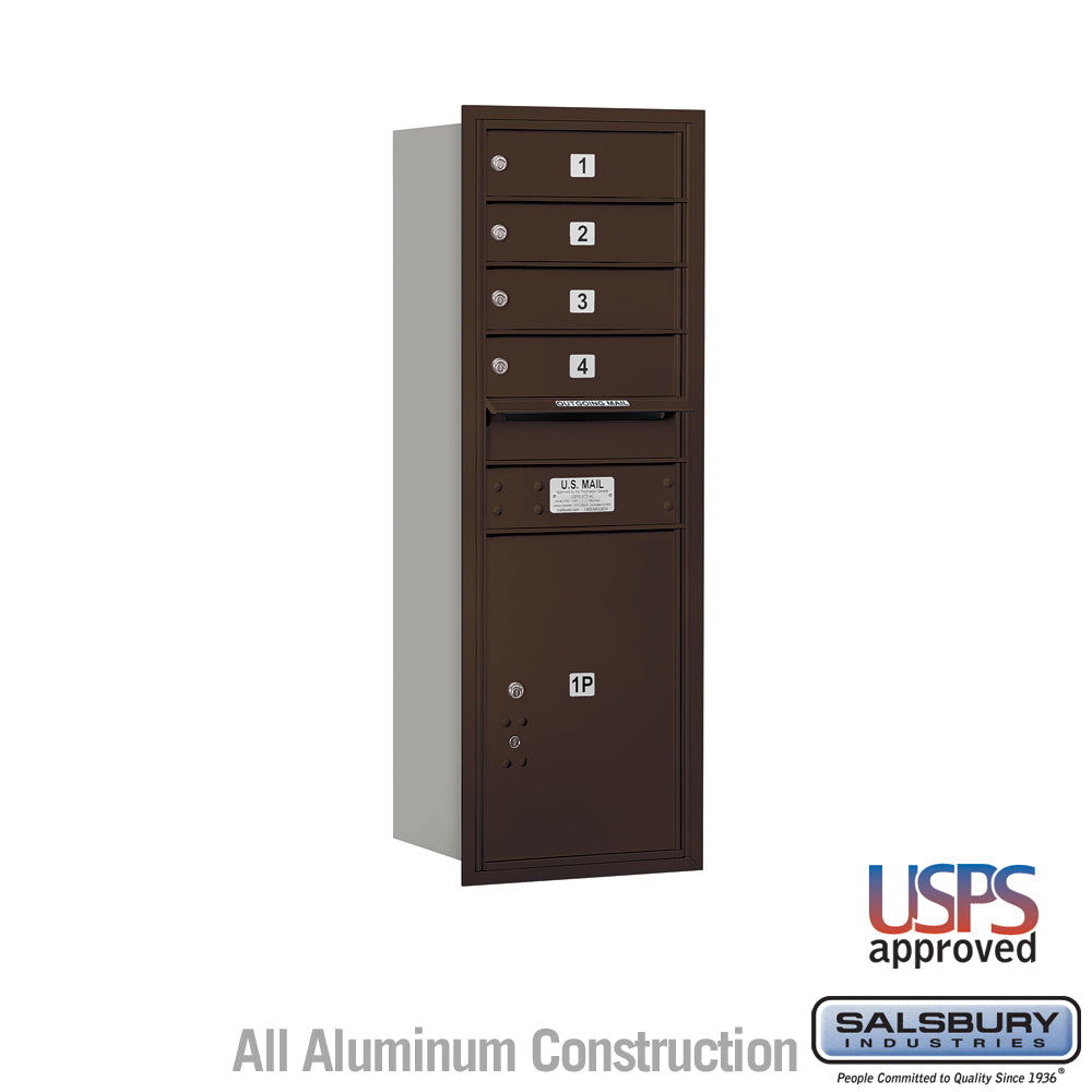 11 Door High Recessed Mounted 4C Horizontal Mailbox with 4 Doors and 1 Parcel Locker in Bronze with USPS Access - Rear Loading