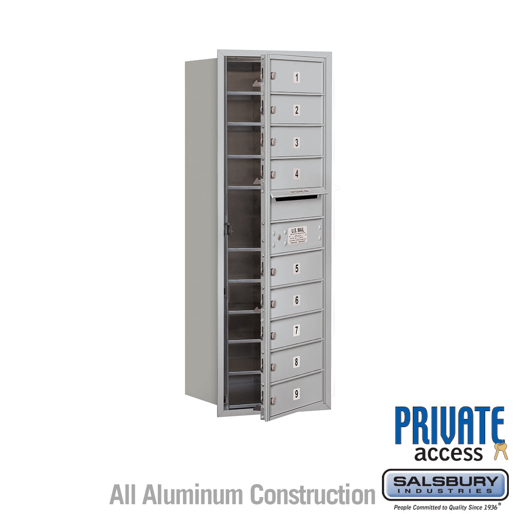 11 Door High Recessed Mounted 4C Horizontal Mailbox with 9 Doors in Aluminum with Private Access - Front Loading