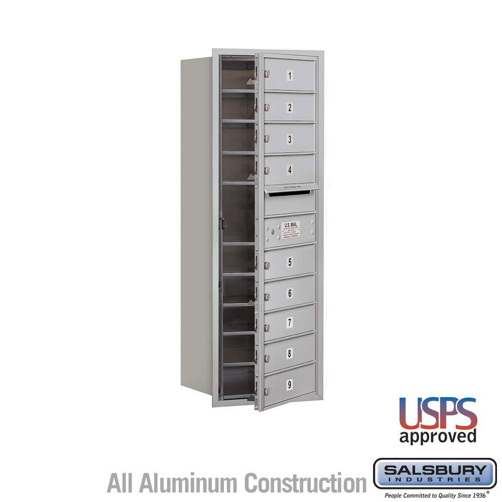 11 Door High Recessed Mounted 4C Horizontal Mailbox with 9 Doors in Aluminum with USPS Access - Front Loading