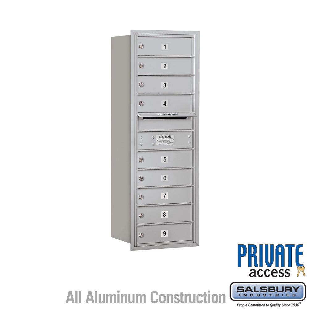 11 Door High Recessed Mounted 4C Horizontal Mailbox with 9 Doors in Aluminum with Private Access - Rear Loading