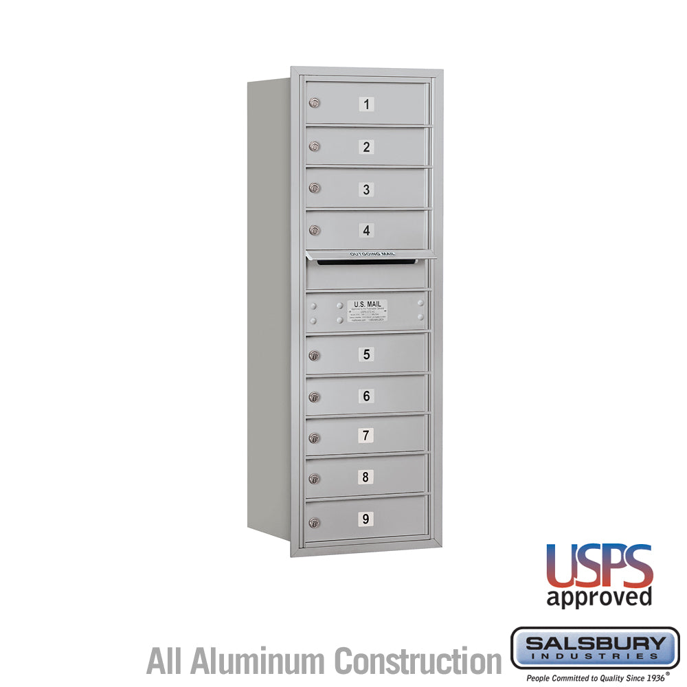 11 Door High Recessed Mounted 4C Horizontal Mailbox with 9 Doors in Aluminum with USPS Access - Rear Loading