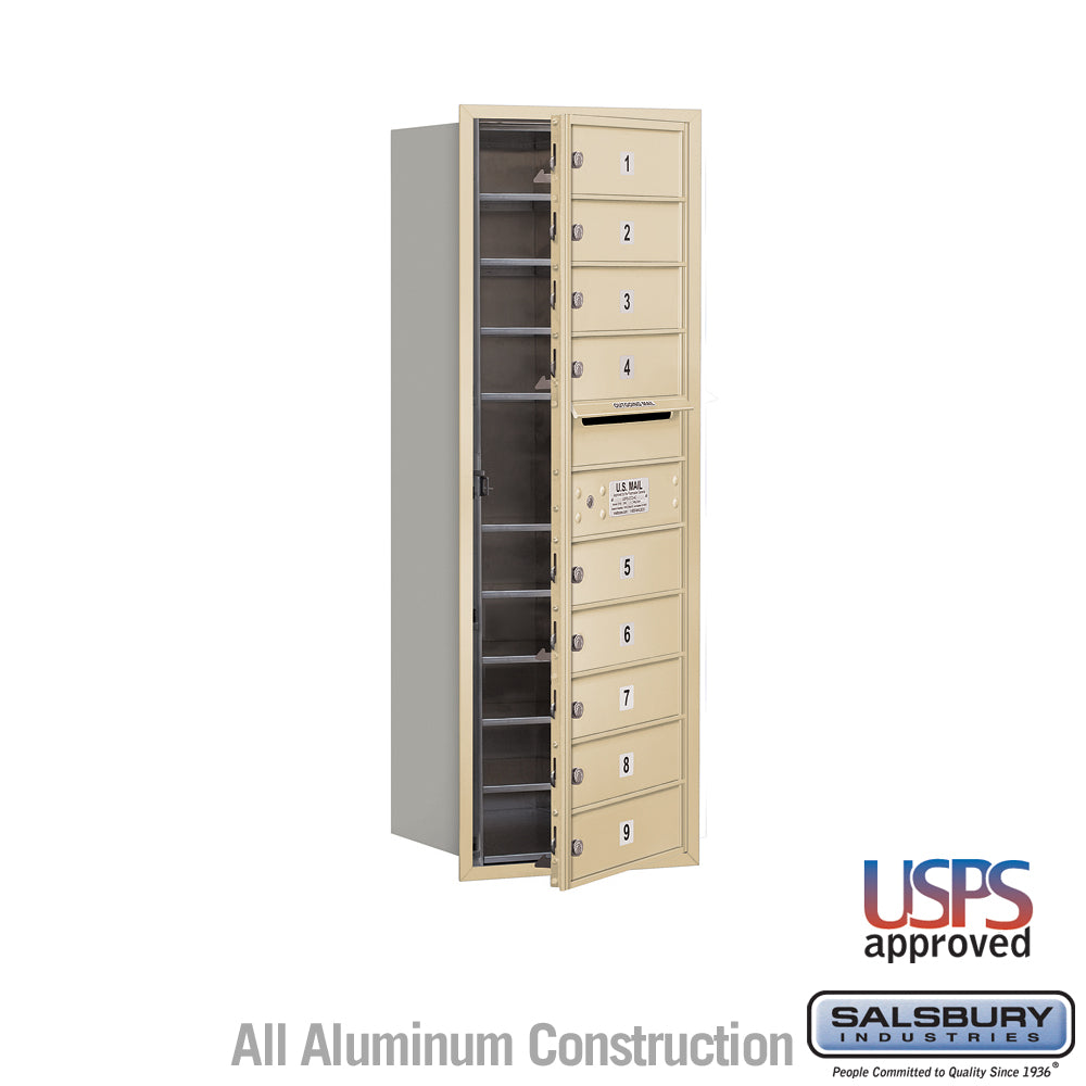 11 Door High Recessed Mounted 4C Horizontal Mailbox with 9 Doors in Sandstone with USPS Access - Front Loading