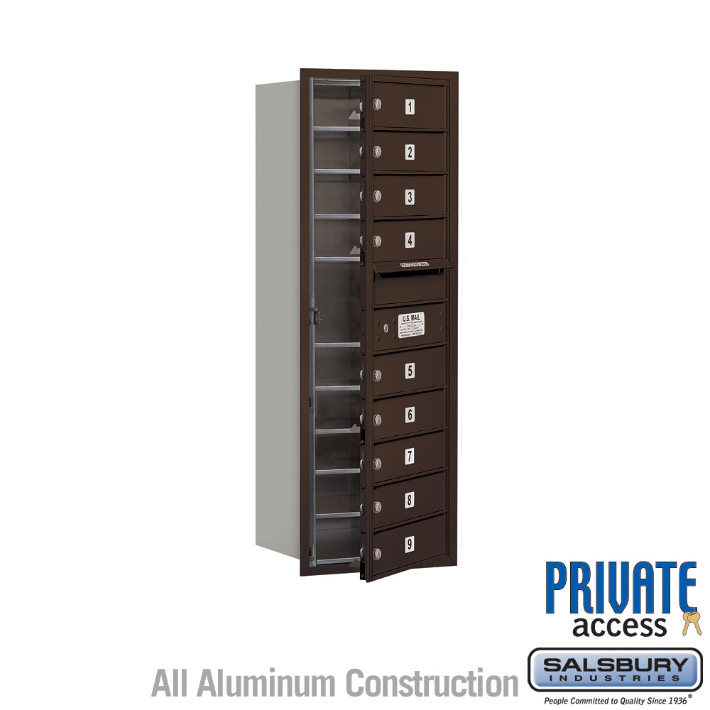 11 Door High Recessed Mounted 4C Horizontal Mailbox with 9 Doors in Bronze with Private Access - Front Loading