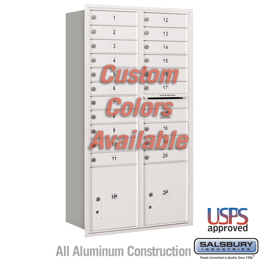 Recessed Mounted 4C Horizontal Mailbox - Maximum Height Unit (57 1/8 Inches) - Double Column - 20 MB1 Doors / 2 PL4.5's - Custom Color - Rear Loading - USPS Access