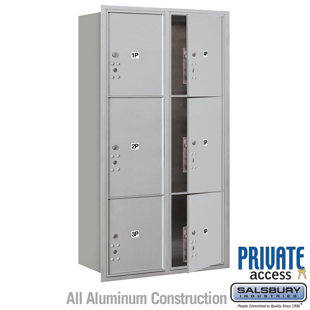 Maximum Height Recessed Mounted 4C Horizontal Parcel Locker with 6 Parcel Lockers in Aluminum with Private Access - Front Loading