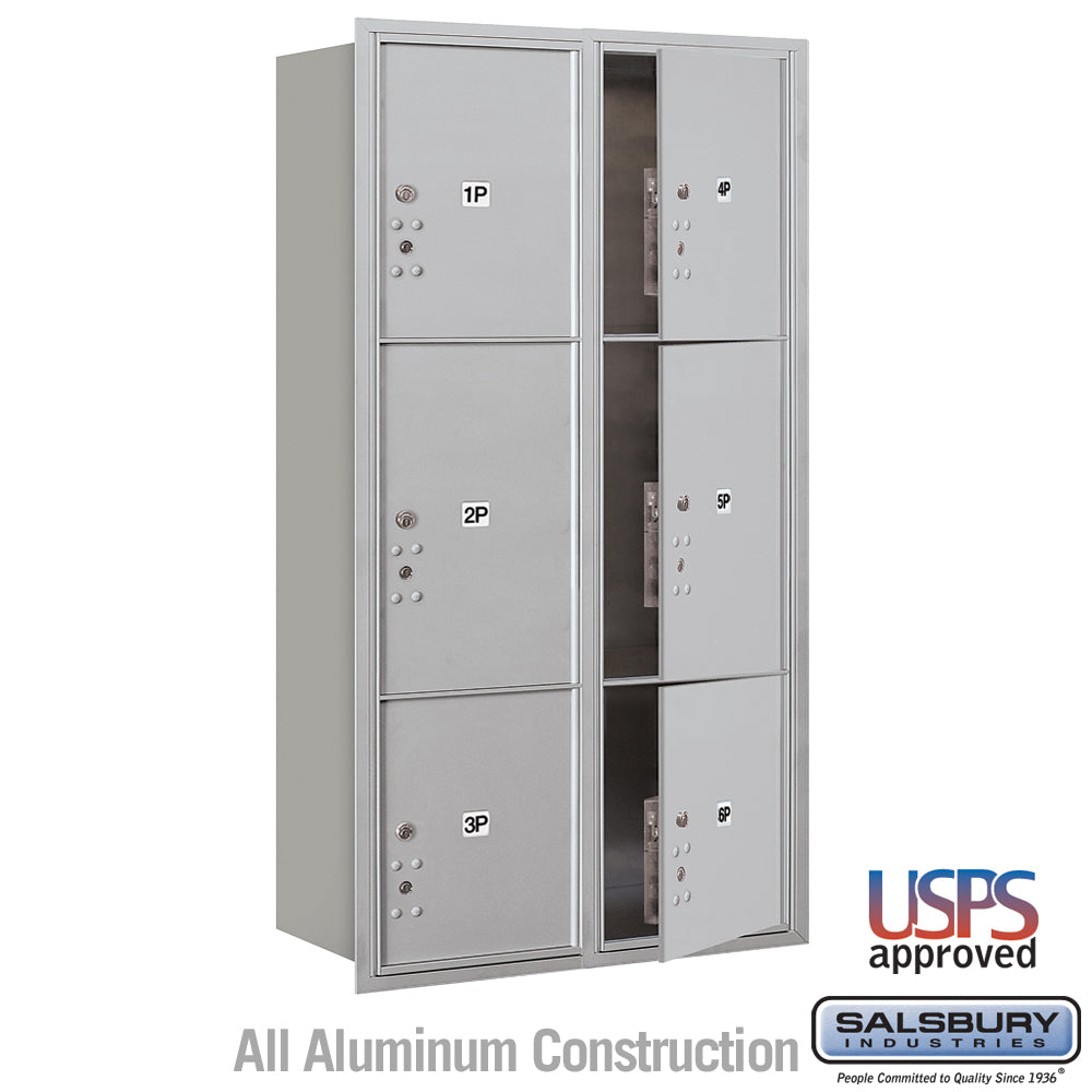 Maximum Height Recessed Mounted 4C Horizontal Parcel Locker with 6 Parcel Lockers in Aluminum with USPS Access - Front Loading