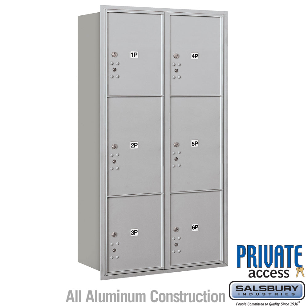 Maximum Height Recessed Mounted 4C Horizontal Parcel Locker with 6 Parcel Lockers in Aluminum with Private Access - Rear Loading