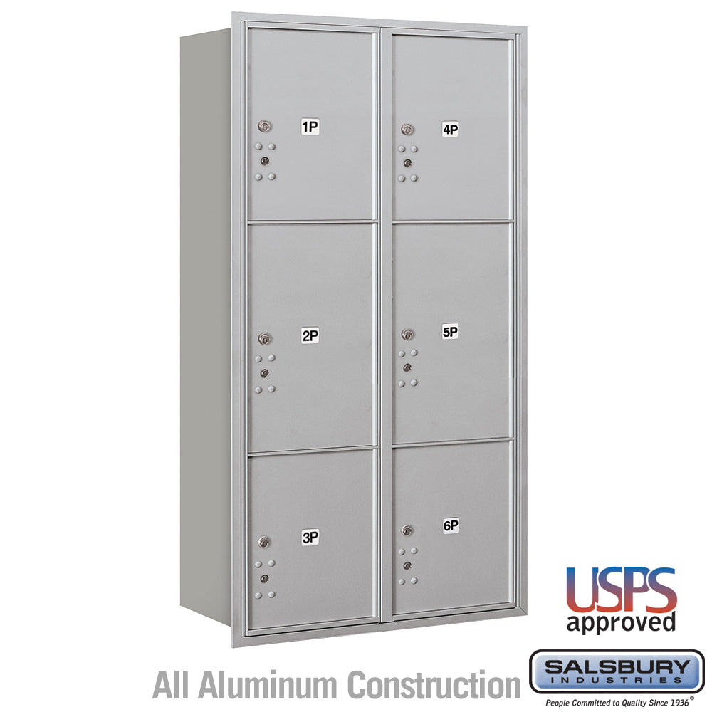 Maximum Height Recessed Mounted 4C Horizontal Parcel Locker with 6 Parcel Lockers in Aluminum with USPS Access - Rear Loading