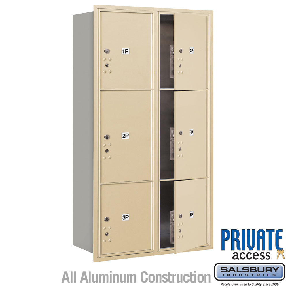 Maximum Height Recessed Mounted 4C Horizontal Parcel Locker with 6 Parcel Lockers in Sandstone with Private Access - Front Loading